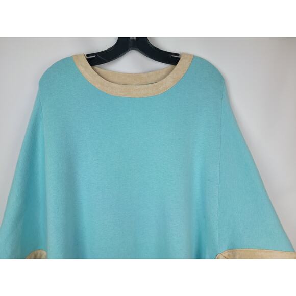 Tyler Boe NWT Women's Teal Turquoise Beige Fringe Cashmere Bland Poncho Sz XS/S - Picture 2 of 11